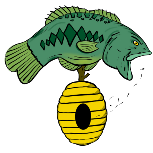 honey hole angling logo bass over beehive